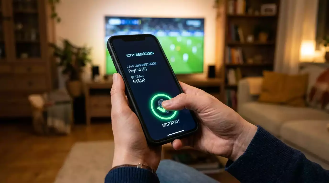 Sportwetter bestätigt eine Einzahlung per Fingerabdruck auf dem Smartphone